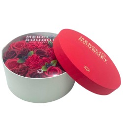 Boîte ronde - Roses rouges classiques - Bouquet de fleurs de savon - 19x8cm