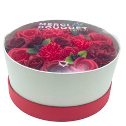 Boîte ronde - Roses rouges classiques - Bouquet de fleurs de savon - 19x8cm