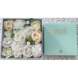 Square Box - Wedding Blessings - White and Ivory - Soap Flower Bouquet - 15x8x15cm