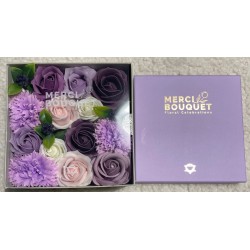 Square Box - Lavender Rose and Carnation - Soap Flower Bouquet - 15x8x15cm