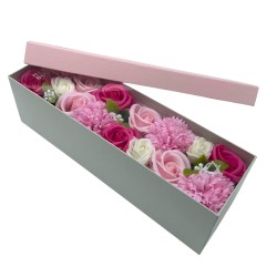 Caixa longa - Bendicións para bebés - Rosas - Ramo de flores de xabón - 28x8x8.5cm