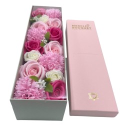 Caixa Longa - Bênçãos do Bebê - Rosas - Buquê de Flores de Sabonete - 28x8x8,5cm