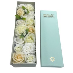 Long Box - Wedding Blessings - White and Ivory - Soap Flower Bouquet - 28x8x8.5cm