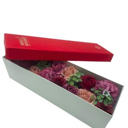 Caja Larga - Rosas Vintage - Bouquet Flores de Jabón - 28x8x8,5cm