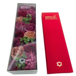 Coffret long - Roses Vintage - Bouquet de fleurs de savon - 28x8x8.5cm