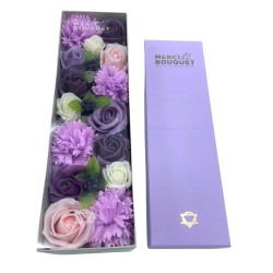 Long Box - Lavender Rose and Carnation - Soap Flower Bouquet - 28x8x8.5cm