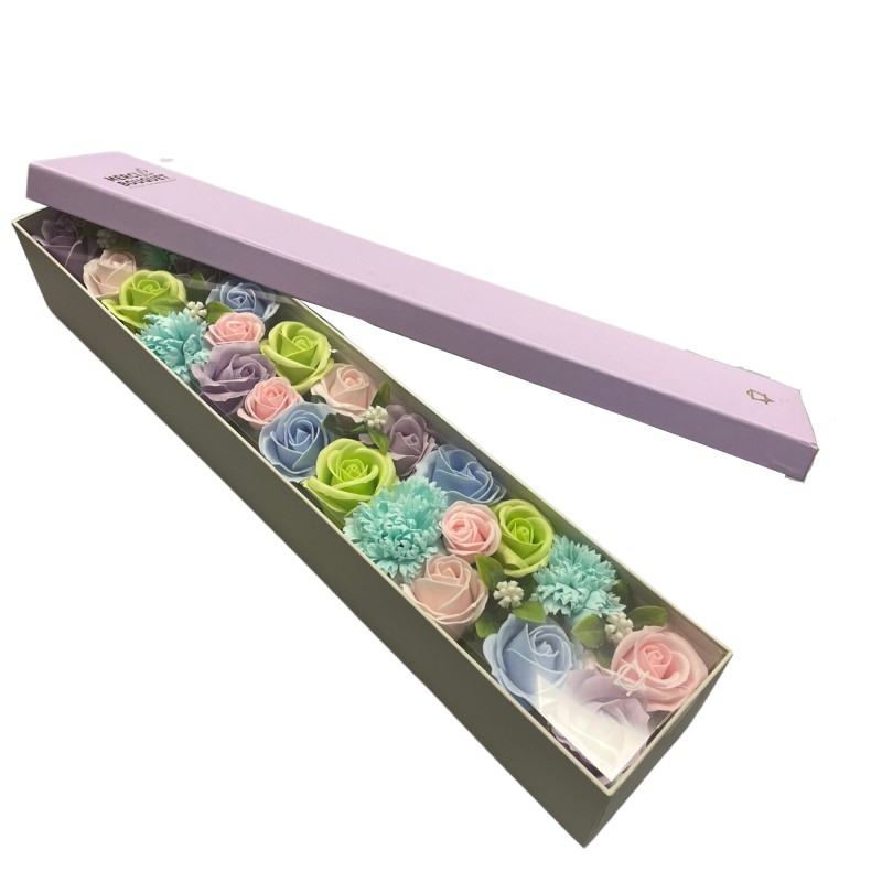 Extra Long Box - Baby Blessings - Blue - Soap Flower Bouquet - 50x8x9.5cm-SOAP FLOWERS-HOSTENATURA