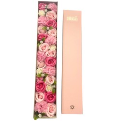 Coffret extra long - Bénédictions de bébé - Roses - Bouquet de fleurs de savon - 50x8x9.5cm