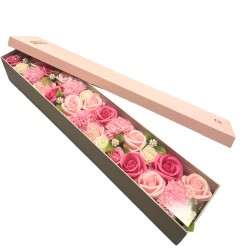 Caixa Extra Longa - Bênçãos do Bebê - Rosas - Buquê de Flores de Sabonete - 50x8x9,5cm