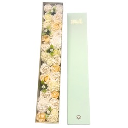 Coffret extra long - Bénédictions de mariage - Blanc et ivoire - Bouquet de fleurs de savon - 50x8x9.5cm