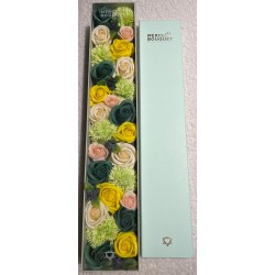 Caixa Extra Longa - Bênçãos de Casamento - Branco e Marfim - Buquê de Flores de Sabonete - 50x8x9,5cm