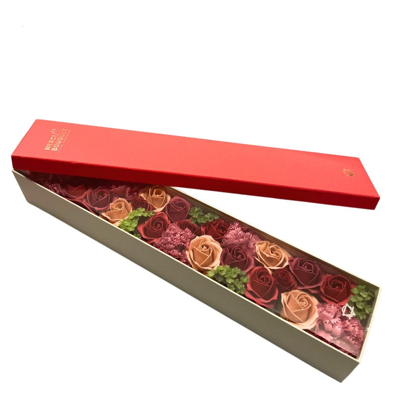 Caixa Extra Longa - Rosas Vintage - Buquê de Flores de Sabonete - 50x8x9,5cm-FLORES DE SABÃO-HOSTENATURA