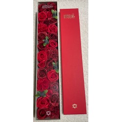 Boîte extra longue - Roses rouges classiques - Bouquet de fleurs de savon - 50x8x9.5cm