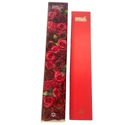 Extra lange Box - Klassische rote Rosen - Seifenblumenstrauß - 50x8x9,5cm