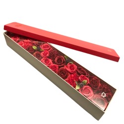 Boîte extra longue - Roses rouges classiques - Bouquet de fleurs de savon - 50x8x9.5cm