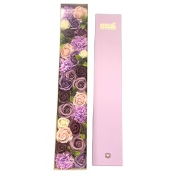 Coffret extra long - Lavande Rose et œillet - Bouquet de fleurs de savon - 50x8x9.5cm