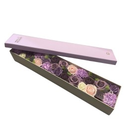 Caixa Extra Longa - Rosa Lavanda e Caravel - Ramo de Flores de Xabón - 50x8x9.5cm