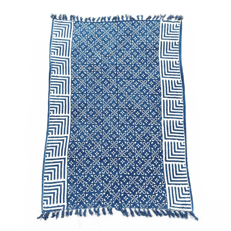 Handgemaakte Indigo Deken - 170x120cm - Kasba Tegels - 100% Katoen-HANDGEMAAKTE INDIGO DEKENS-HOSTENATURA