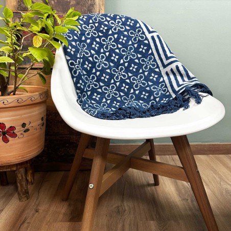 Manta Indigo Hecha a Mano - 170x120cm - Kasba Tiles - 100% Algodón