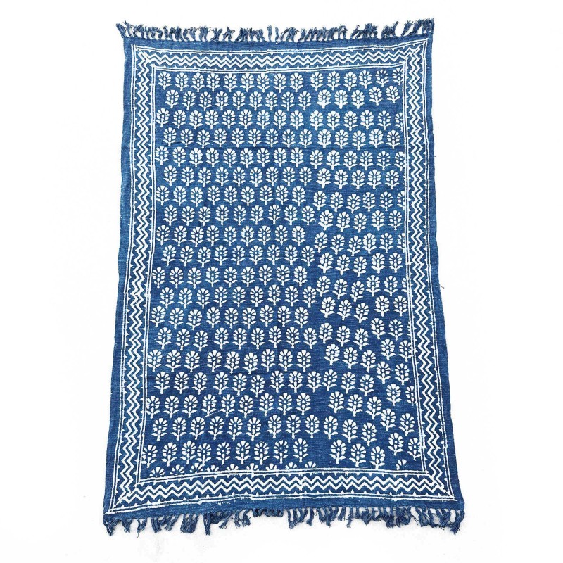 Handmade Indigo Blanket - 170x120cm - Chhota Flower - 100% Cotton-HANDMADE INDIGO BLANKETS-HOSTENATURA