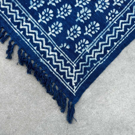 Manta Indigo Hecha a Mano - 170x120cm - Chhota Flower - 100% Algodón