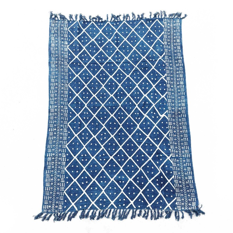 Handmade Indigo Blanket - 170x120cm - Midnight Heerak - 100% Cotton-HANDMADE INDIGO BLANKETS-HOSTENATURA