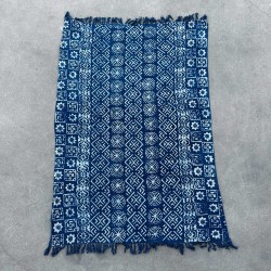 Pătură indigo realizată manual - 170x120cm - Dungi Desi - 100% bumbac