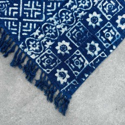 Pătură indigo realizată manual - 170x120cm - Dungi Desi - 100% bumbac