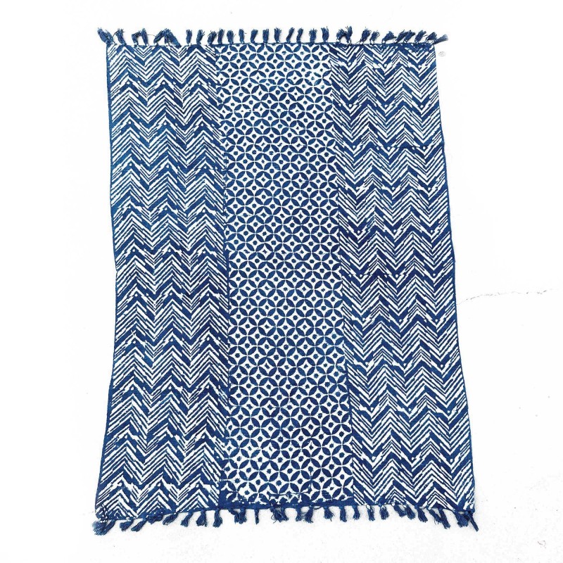 Manta Indigo Artesanal - 170x120cm - Namoona Waves - 100% Algodão-COBERTORES ÍNDIGO FEITOS À MÃO-HOSTENATURA