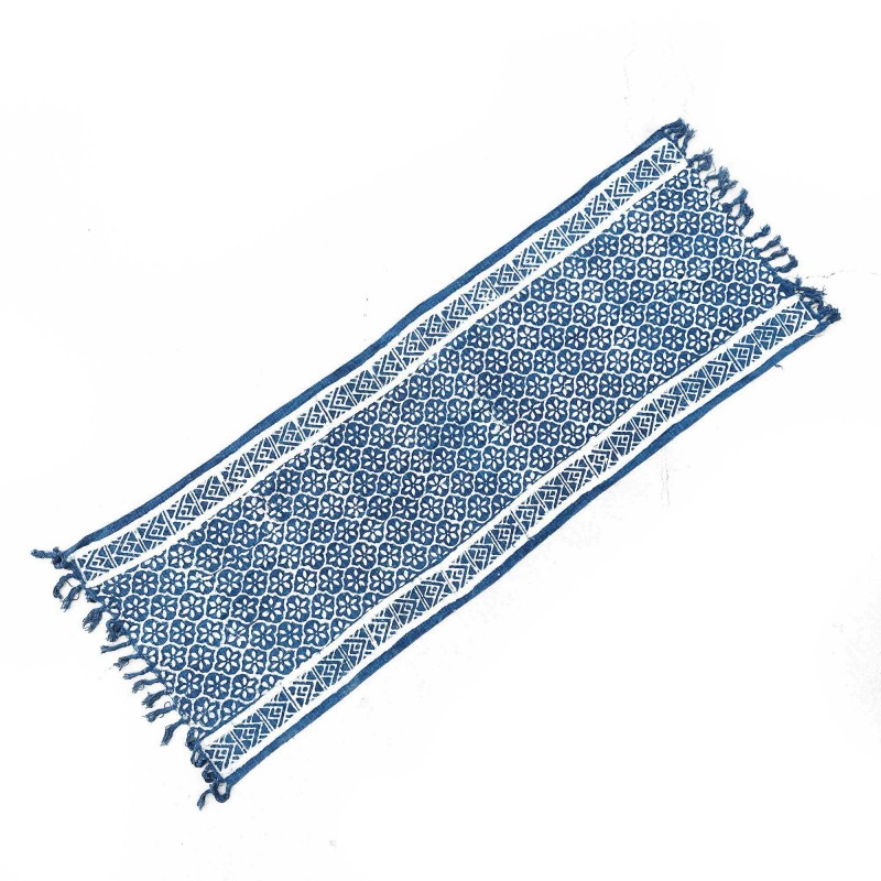 Handmade Indigo Rug - 170x60cm - Madjid Tiles - 100% Cotton-HANDMADE INDIGO BLANKETS-HOSTENATURA