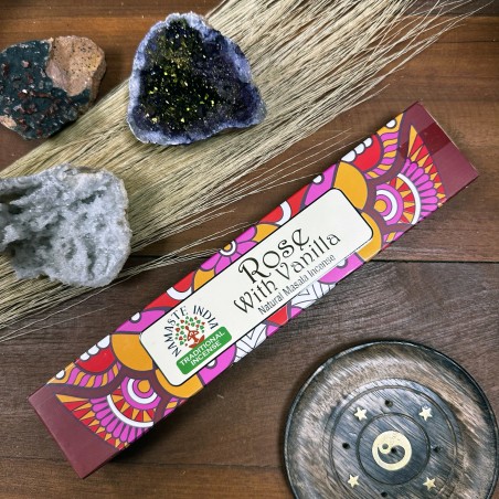 Incienso Namaste India Rosa y Vainilla - Tradicional de India Agarbathi - Masala Mandala Natural- Hecho a Mano