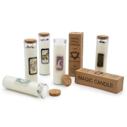 MAGIC SPELL CANDLE - LOVE - WITH ROSE QUARTZ GEMSTONES AND JASMINE FRAGRANCE