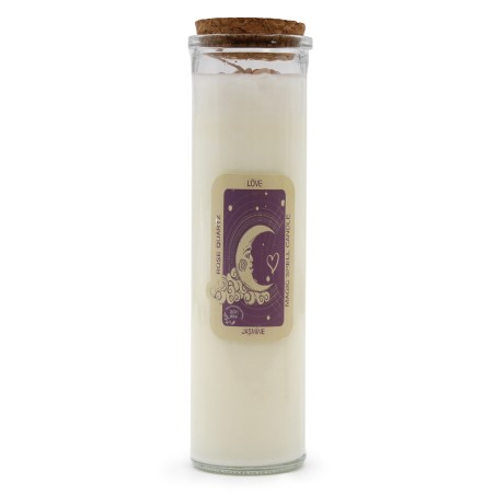 VELA HECHIZO MÁGICO - AMOR -  CON PIEDRAS PRECIOSAS DE CUARZO ROSA Y FRAGANCIA DE JAZMÍN