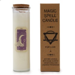 MAGIC SPELL CANDLE - LOVE - WITH ROSE QUARTZ GEMSTONES AND JASMINE FRAGRANCE