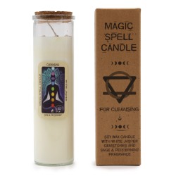 LUMANARE MAGIC SPELL - DECURATARE - CU JASP ALB SI PITRE PRETIE DE SALVIE SI MENTA