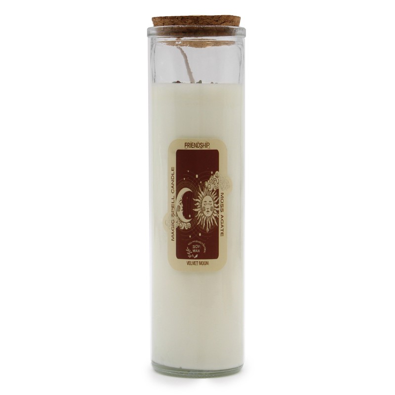 VELA DE FEITIÇO MÁGICO - AMIZADE - COM PEDRAS DE ÁGATA DE MUSGO E FRAGRÂNCIA DE LUA DE VELUDO-VELAS DE FEITIÇO MÁGICO-HOSTENATURA