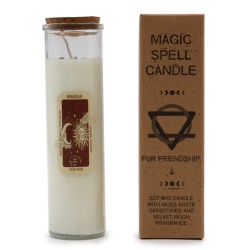 MAGIC SPELL CANDLE - FRIENDSHIP - WITH MOSS AGATE GEMSTONES AND VELVET MOON FRAGRANCE