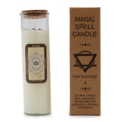 MAGIC SPELL CANDLE - SUCCESS - WITH AMETHYST GEMSTONES AND FENNEL FRAGRANCE