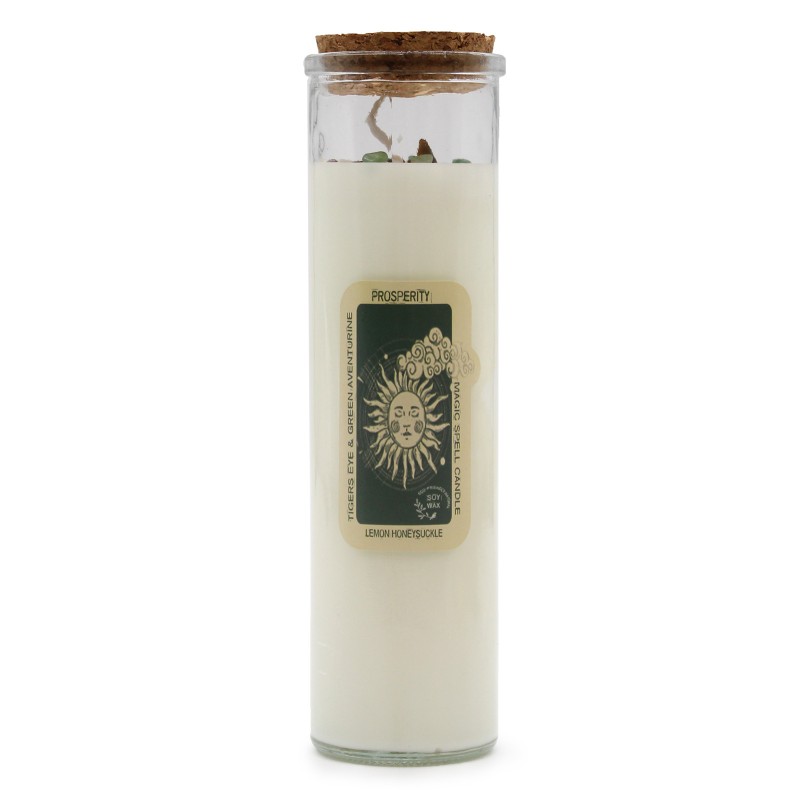 MAGIC SPELL CANDLE - PROSPERITY - WITH TIGER'S EYE AND GREEN AVENTURINE AND LEMON HONEYSUCKLE-MAGIC SPELL CANDLES-HOSTENATURA