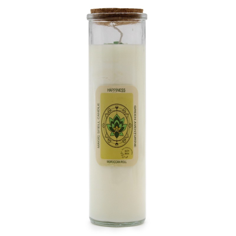 VELA MÁGICA FEITIÇO - FELICIDADE - COM PEDRAS DE AVENTURINA VERDE E FRAGRÂNCIA DE ROSA MARROQUINA-VELAS DE FEITIÇO MÁGICO-HOSTENATURA