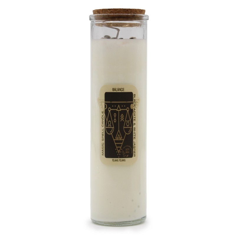 VELA MÁXICA - EQUILIBRIO - CON ÁGATA NEGRA E JASPE BRANCO E PEDRAS PRECIOSAS YLANG YLANG-VELAS MÁXICAS-HOSTENATURA