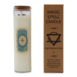 MAGIC SPELL CANDLE - PROTECTION - WITH SODALITE AND DRAGON'S BLOOD GEMSTONES