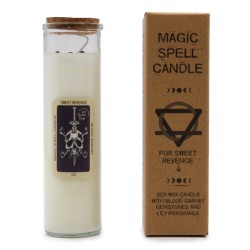 MAGIC SPELL CANDLE - SWEET REVENGE - WITH BLOOD GARNET GEMSTONES AND LILY FRAGRANCE