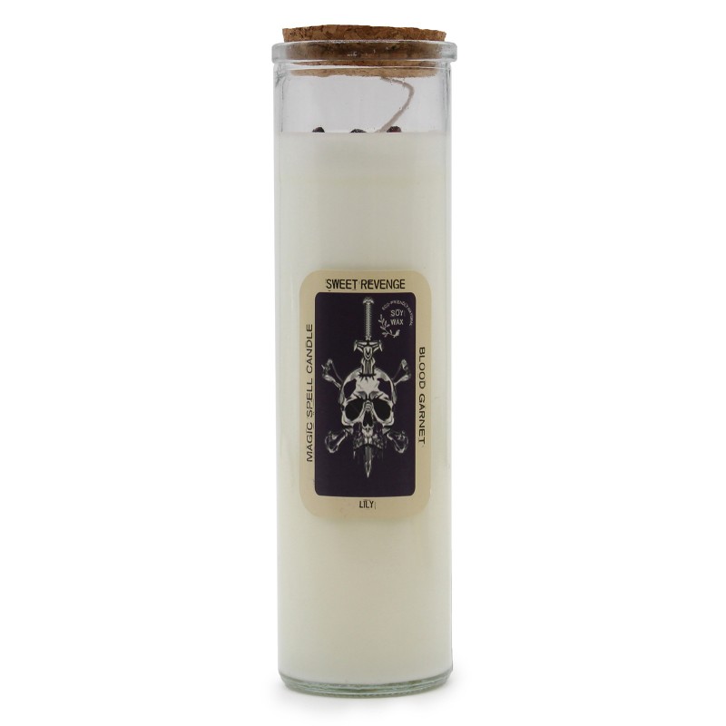 MAGIC SPELL CANDLE - SWEET REVENGE - WITH BLOOD GARNET GEMSTONES AND LILY FRAGRANCE-MAGIC SPELL CANDLES-HOSTENATURA