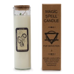 MAGIC SPELL CANDLE - SEDUCTION - WITH MIXED GEMSTONES AND YLANG YLANG AND PATCHOULI