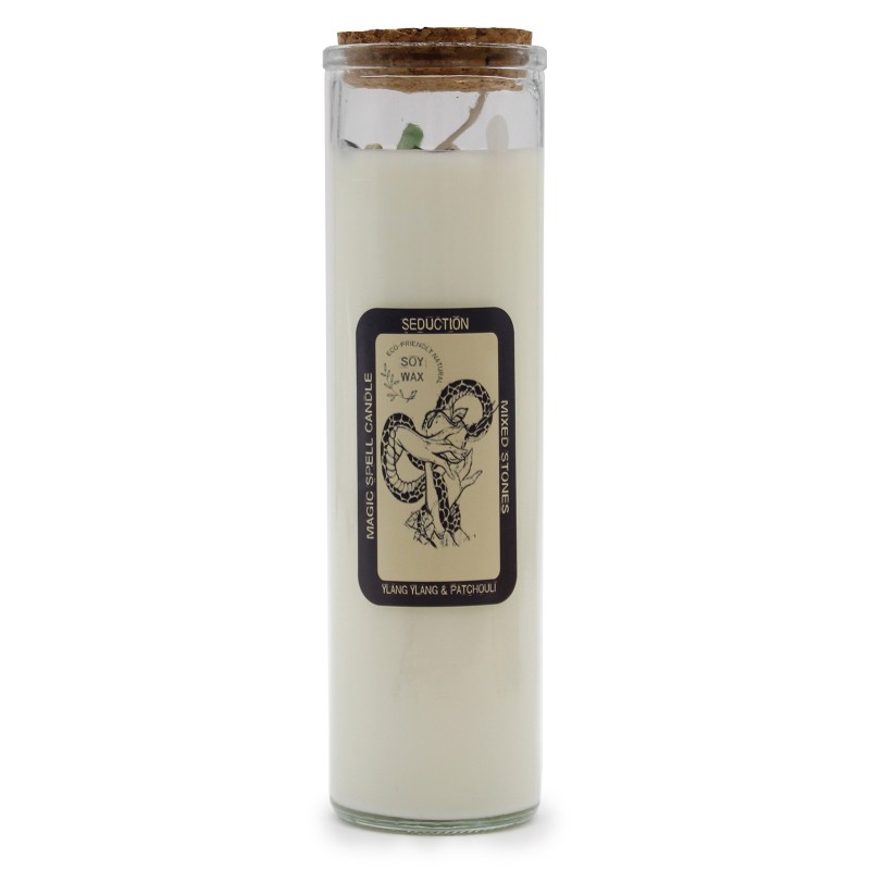 MAGIC SPELL CANDLE - SEDUCTION - WITH MIXED GEMSTONES AND YLANG YLANG AND PATCHOULI-MAGIC SPELL CANDLES-HOSTENATURA