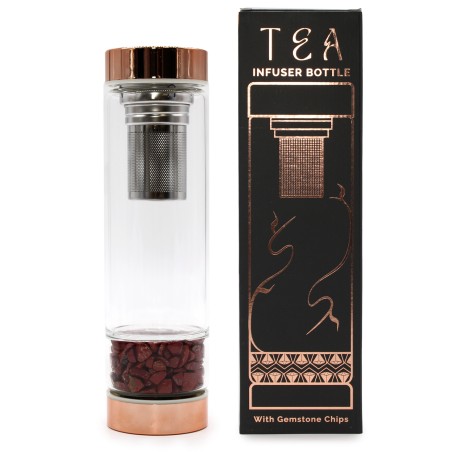 Botella de Cristal para Infusión de Te de Cristal - Oro Rosa - Jaspe Rojo