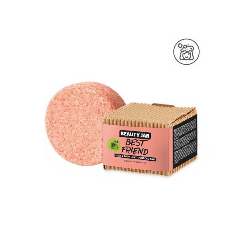 WIELOFUNKCYJNY SZAMPON W STAŁYM - GRAPEFRUIT I CZERWONA GLINKA - BEST Friend - SŁOIK PIĘKNOŚCI - 65gr-SZAMPON I ODŻYWKA W STANIE 60 GR-HOSTENATURA