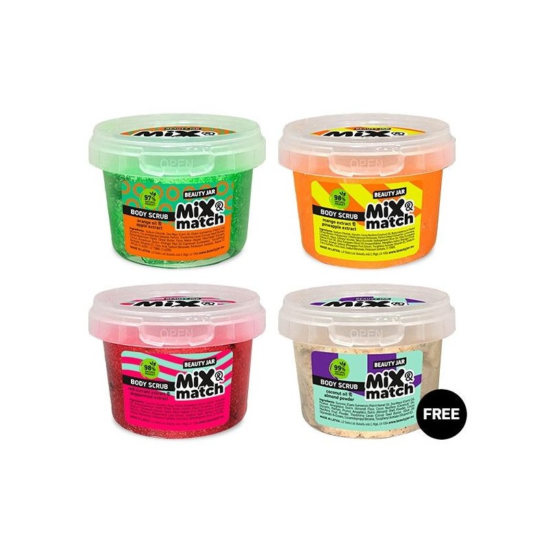 MIX MATCH SCRUBLES (PACK 3+1 FREE A) BEAUTY JAR - SEM SLS - SEM PARABENOS - NATURAL - ORGÂNICO-ESCRAVOS CORPORAIS-HOSTENATURA