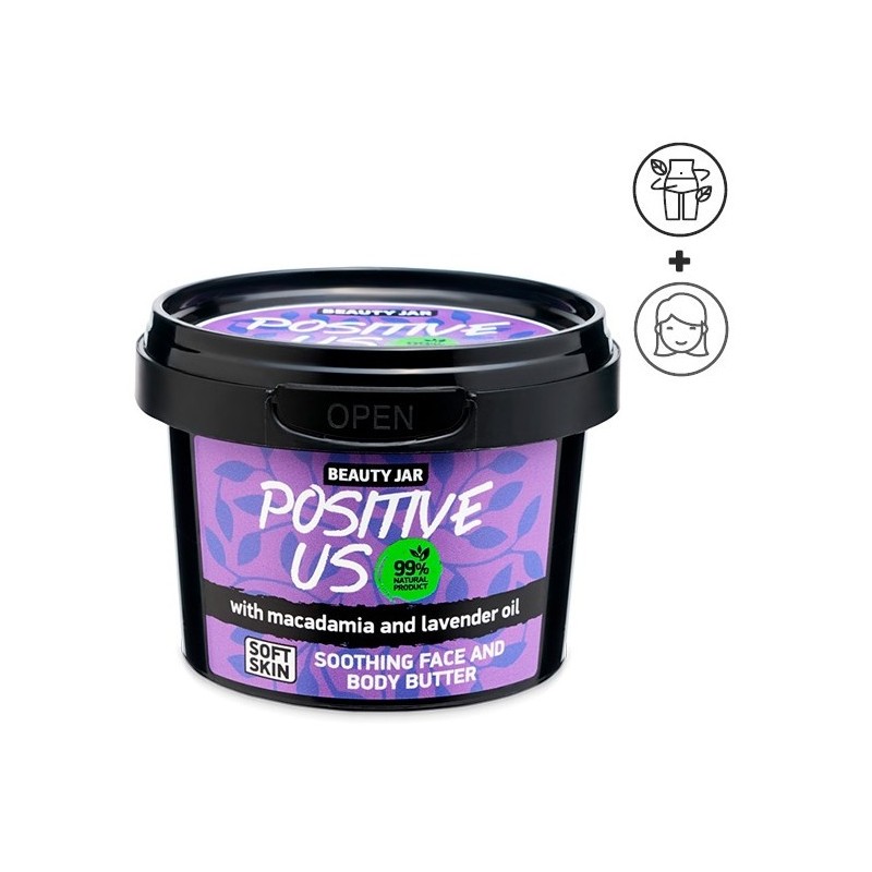 UNT POZITIVE US CALMANT CORP ȘI FACIAL - MACADAMIA ȘI LAVANDA - BORCAL DE FRUMUSEȚE - FĂRĂ SLS - FĂRĂ PARABENI - NATURAL - 90gr-UNT DE CORP-HOSTENATURA